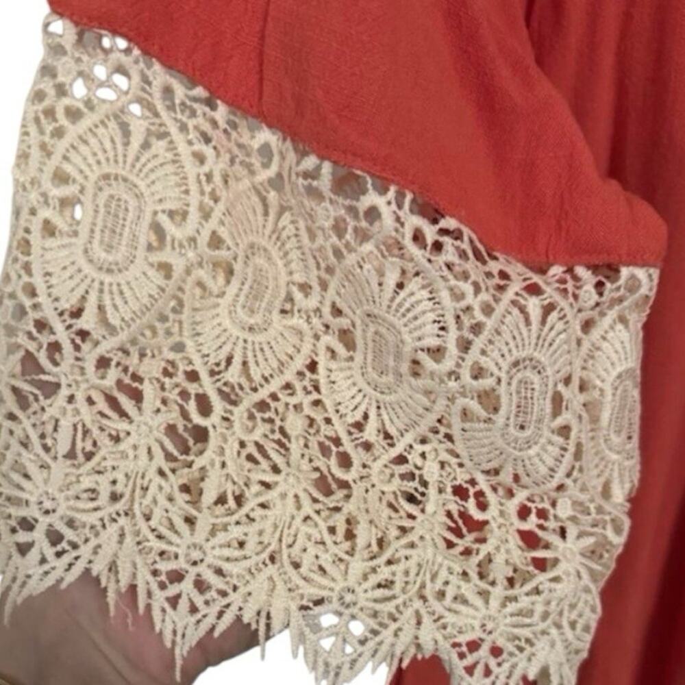 Umgee Rust Crochet Lace Trim Boho Cottagecore Shift Dress Women's Medium - Picture 3 of 5